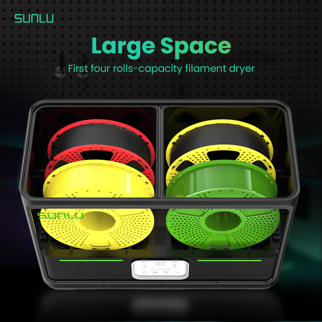 SUNLU FilaDryer S4 holding four 1kg filament spools