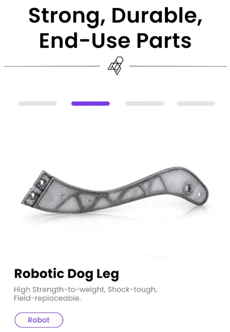 Continuous fibre 3D printed robotic dog leg made on FibreSeeker 3