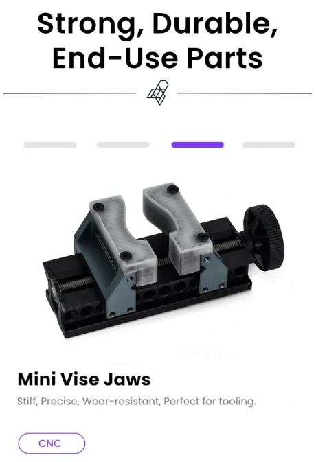 Continuous fibre 3D printed mini vise jaws for CNC tooling made on FibreSeeker 3
